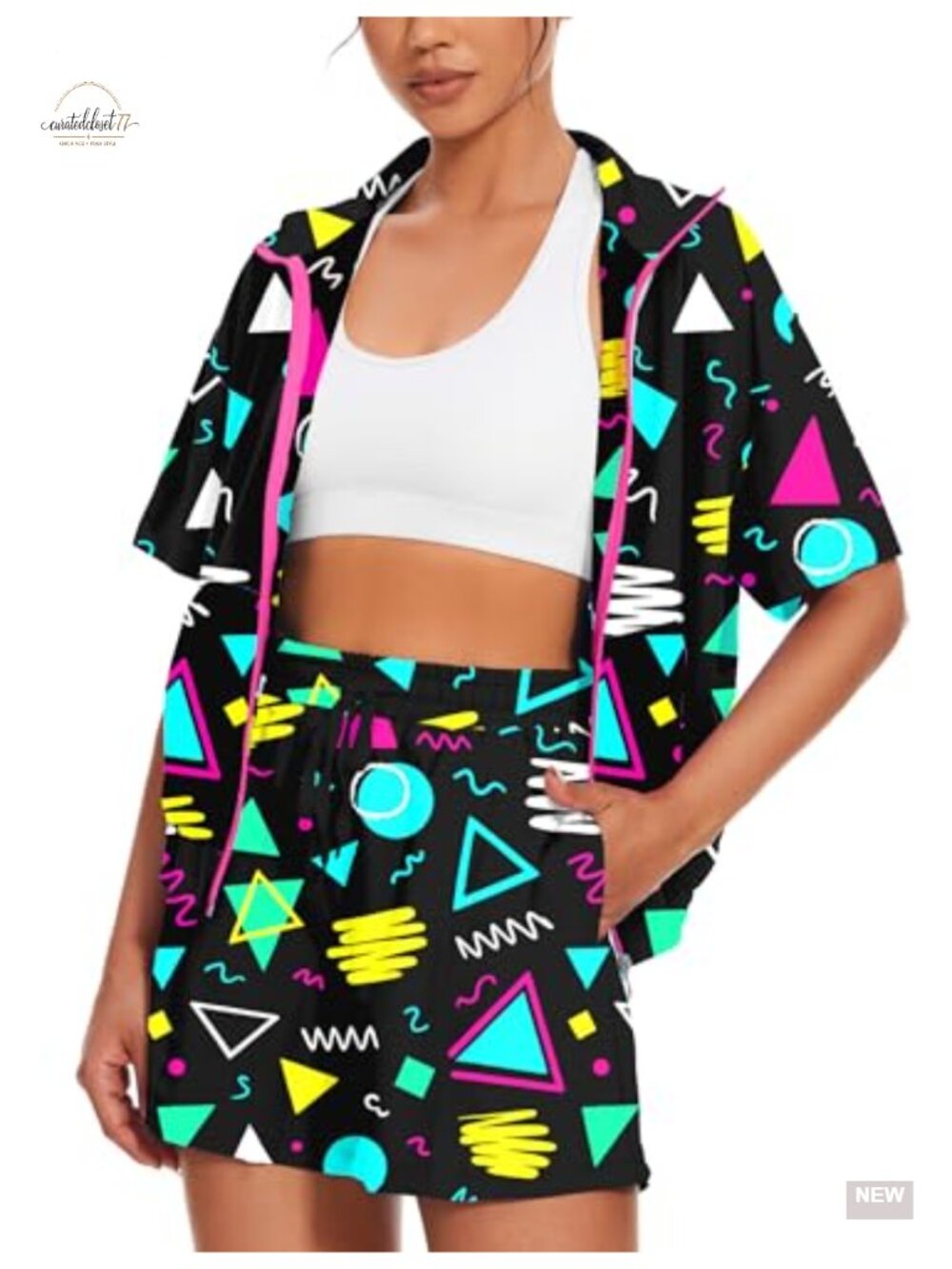 2 Piece Short Sleeve Track Suit Zip Up Jacket & Pants 80s 90s Retro Outfit